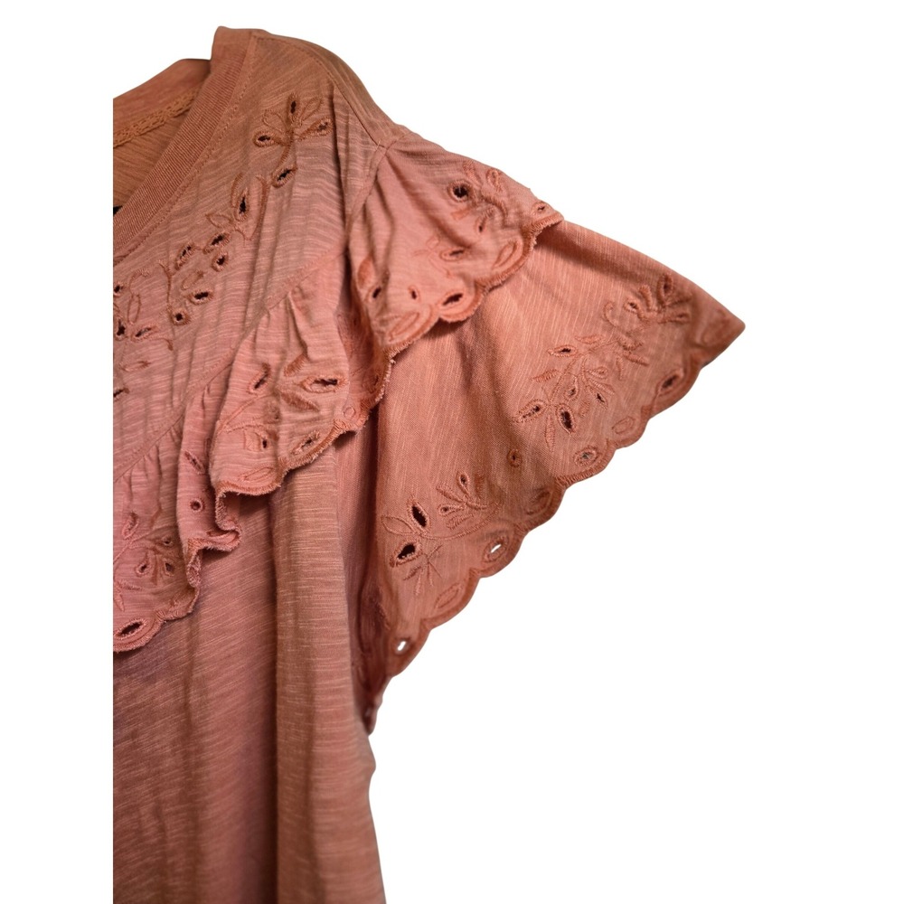 Democracy Womens 2X Boho Fairy Terracotta Eyelet Ruffle Flutter Sleeve Knit Top - Picture 3 of 8